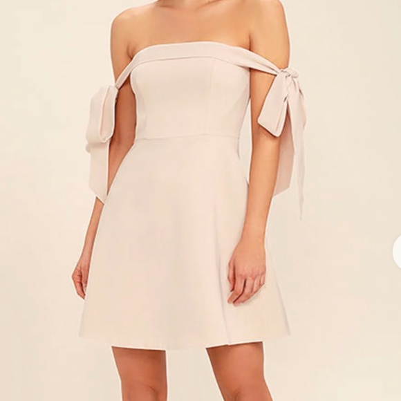 Lulus Keepsake Another World Beige Off-the-Shoulder Dress - Size M - Picture 1 of 6